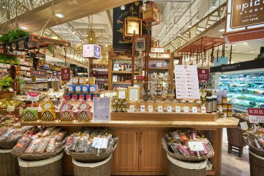 BANGKOK, THAILAND - CIRCA JANUARY, 2020: Bangkok 'taki Gurme Market süpermarketinde çeşitli bitki çayları sergilendi.