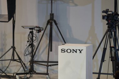 COLOGNE, GERMANY - CIRCA SEPTEMBER, 2018: interior shot of Sony space in Photokina Exhibition. Photokina is a trade fair held in Europe for the photographic and imaging industries. clipart