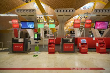 MADRID, SPAIN - CIRCA JANUARY, 2020: Madrid-Barajas Havalimanı 'nın ana havalimanı.