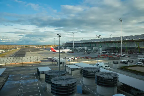 stock image MADRID, SPAIN - CIRCA JANUARY, 2020: aircraft on tarmac at Madrid-Barajas Airport, the main airport of Madrid.