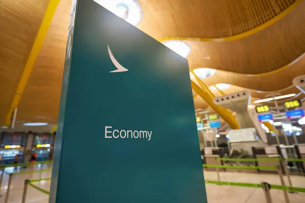 stock image MADRID, SPAIN - CIRCA JANUARY, 2020: Cathay Pacific check-in area at Madrid-Barajas Airport, the main airport of Madrid.