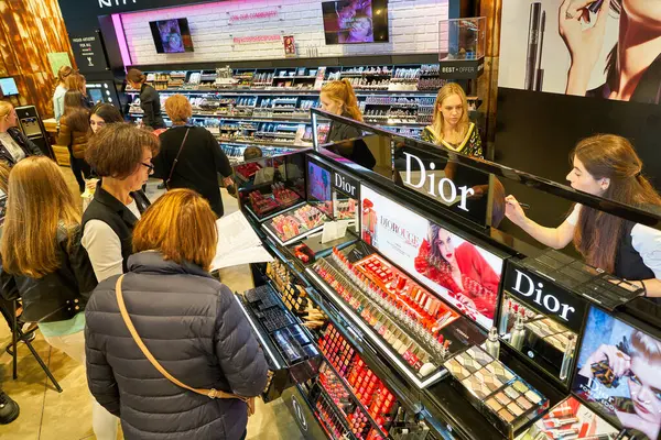 stock image MOSCOS, RUSSIA - CIRCA SEPTEMBER, 2019: Dior products displayed in Gold Apple store at Salaris shopping center in Moscow