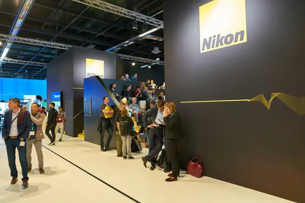 stock image COLOGNE, GERMANY - CIRCA SEPTEMBER, 2018: Nikon space at Photokina Exhibition. Photokina is a trade fair held in Europe for the photographic and imaging industries.