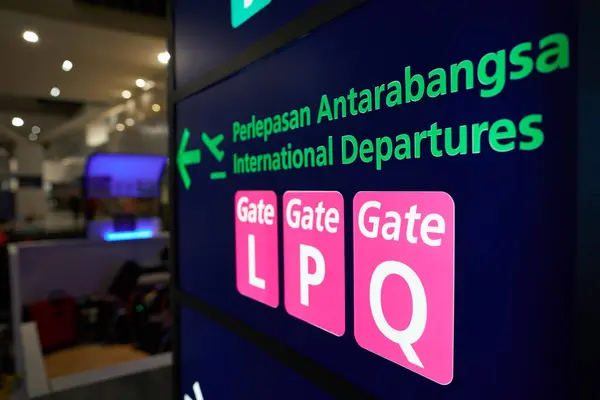 stock image KUALA LUMPUR, MALAYSIA - CIRCA MARCH, 2023: close up shot of International Departures sign as seen Kuala Lumpur International Airport.