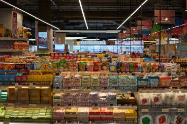 BANGKOK, THAILAND - CIRCA APRIL, 2023: interior shot of Tops Food Hall premium grade supermarket in CentralWorld shopping center in Bangkok.  clipart