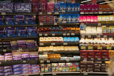 BANGKOK, THAILAND - CIRCA APRIL, 2023: interior shot of Tops Food Hall premium grade supermarket in CentralWorld shopping center in Bangkok.  clipart