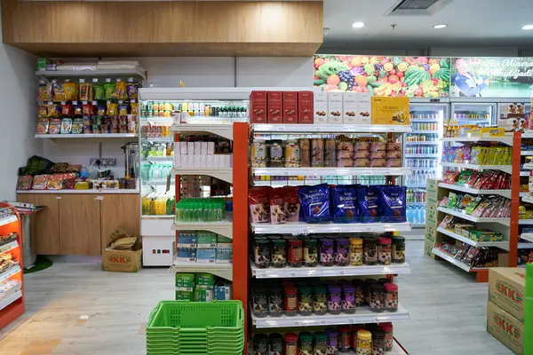 stock image KUALA LUMPUR, MALAYSIA - CIRCA MARCH, 2023: inside KK Super Mart convenience store in Kuala Lumpur. KK Super Mart is a convenience store chain in Malaysia