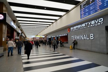 MOSCOW, RUSSIA - CIRCA JANUARY, 2023: interior shot of Sheremetyevo Alexander S. Pushkin International Airport.