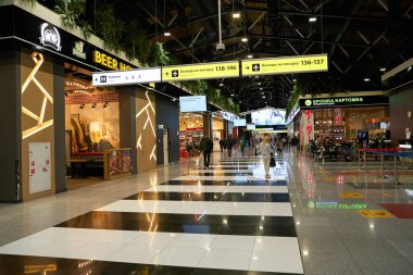 MOSCOW, RUSSIA - CIRCA JANUARY, 2023: Sheremetyevo Alexander S. Pushkin Uluslararası Havaalanı 'nın iç çekimi.