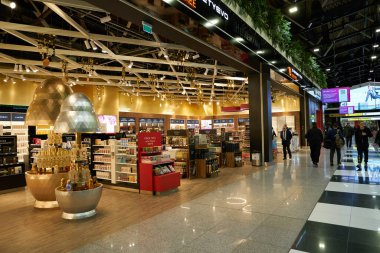 MOSCOW, RUSSIA - CIRCA JANUARY, 2023: Sheremetyevo Alexander S. Pushkin Uluslararası Havaalanı 'nın iç çekimi.