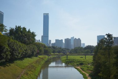 ŞENZHEN, ÇİN - 22 Kasım 2019: Shenzhen Central Park gündüz manzaralı.