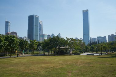 ŞENZHEN, ÇİN - 22 Kasım 2019: Shenzhen Central Park gündüz manzaralı.
