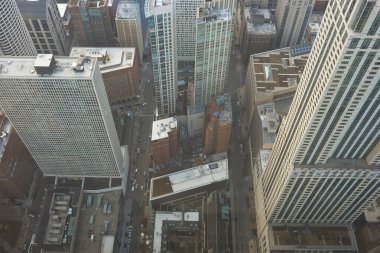 Chicago, IL - CIRCA MARCH, 2016: John Hancock Merkezi 'nden Chicago manzarası. Chicago, Amerika Birleşik Devletleri 'nde büyük bir şehirdir..