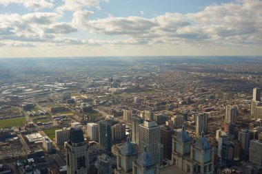 Chicago, IL - CIRCA MARCH, 2016: John Hancock Merkezi 'nden Chicago manzarası. Chicago, Amerika Birleşik Devletleri 'nde büyük bir şehirdir..