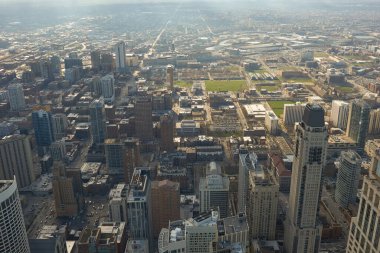 Chicago, IL - CIRCA MARCH, 2016: John Hancock Merkezi 'nden Chicago manzarası. Chicago, Amerika Birleşik Devletleri 'nde büyük bir şehirdir..