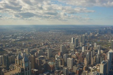Chicago, IL - CIRCA MARCH, 2016: John Hancock Merkezi 'nden Chicago manzarası. Chicago, Amerika Birleşik Devletleri 'nde büyük bir şehirdir..