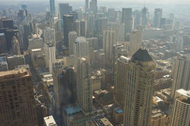 Chicago, IL - CIRCA MARCH, 2016: John Hancock Merkezi 'nden Chicago manzarası. Chicago, Amerika Birleşik Devletleri 'nde büyük bir şehirdir..