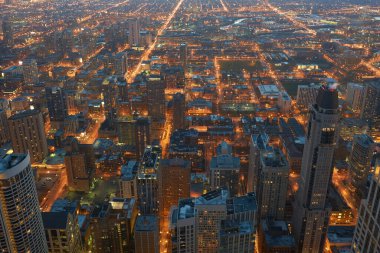 Chicago, IL - CIRCA MARCH, 2016: John Hancock Merkezi 'nden Chicago manzarası. Chicago, Amerika Birleşik Devletleri 'nde büyük bir şehirdir..