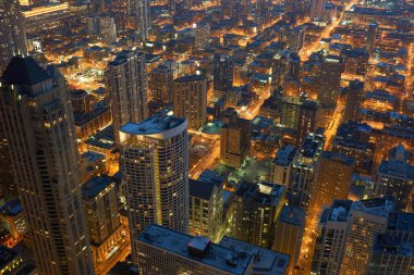 Chicago, IL - CIRCA MARCH, 2016: John Hancock Merkezi 'nden Chicago manzarası. Chicago, Amerika Birleşik Devletleri 'nde büyük bir şehirdir..