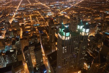Chicago, IL - CIRCA MARCH, 2016: John Hancock Merkezi 'nden Chicago manzarası. Chicago, Amerika Birleşik Devletleri 'nde büyük bir şehirdir..
