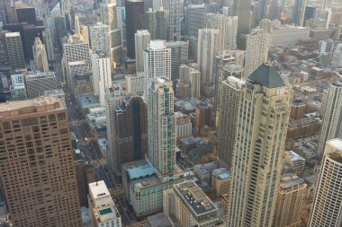 Chicago, IL - CIRCA MARCH, 2016: John Hancock Merkezi 'nden Chicago manzarası. Chicago, Amerika Birleşik Devletleri 'nde büyük bir şehirdir..