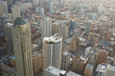 Chicago, IL - CIRCA MARCH, 2016: John Hancock Merkezi 'nden Chicago manzarası. Chicago, Amerika Birleşik Devletleri 'nde büyük bir şehirdir..