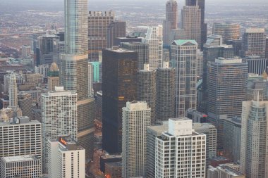 Chicago, IL - CIRCA MARCH, 2016: John Hancock Merkezi 'nden Chicago manzarası. Chicago, Amerika Birleşik Devletleri 'nde büyük bir şehirdir..