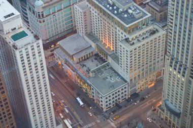 Chicago, IL - CIRCA MARCH, 2016: John Hancock Merkezi 'nden Chicago manzarası. Chicago, Amerika Birleşik Devletleri 'nde büyük bir şehirdir..