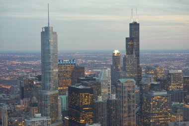 Chicago, IL - CIRCA MARCH, 2016: John Hancock Merkezi 'nden Chicago manzarası. Chicago, Amerika Birleşik Devletleri 'nde büyük bir şehirdir..