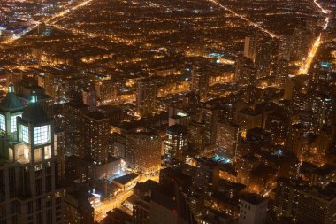 Chicago, IL - CIRCA MARCH, 2016: John Hancock Merkezi 'nden Chicago manzarası. Chicago, Amerika Birleşik Devletleri 'nde büyük bir şehirdir..