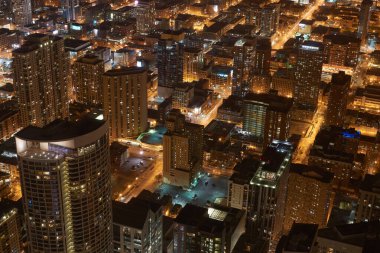 Chicago, IL - CIRCA MARCH, 2016: John Hancock Merkezi 'nden Chicago manzarası. Chicago, Amerika Birleşik Devletleri 'nde büyük bir şehirdir..