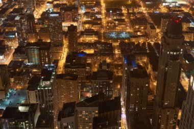 Chicago, IL - CIRCA MARCH, 2016: John Hancock Merkezi 'nden Chicago manzarası. Chicago, Amerika Birleşik Devletleri 'nde büyük bir şehirdir..