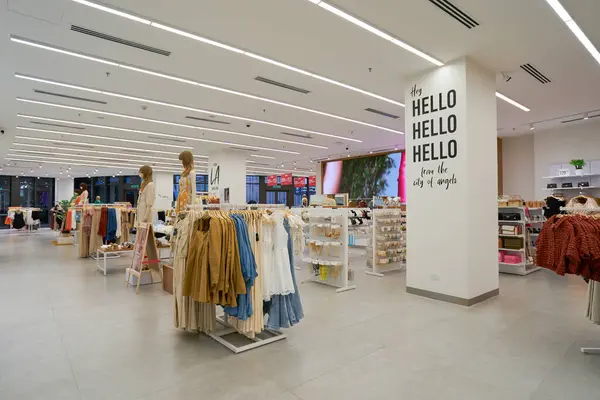 stock image KUALA LUMPUR, MALAYSIA - MAY 27, 2023: interior shot of Forever 21 store in LaLaport Bukit Bintang City Centre. Forever 21 is a multinational fast fashion retailer.