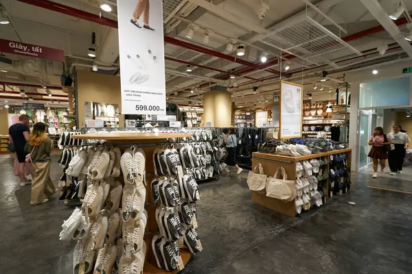 stock image HO CHI MINH CITY, VIETNAM - MARCH 26, 2023: various footwear on display inside Muji store in Ho Chi Minh City.