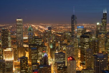 Chicago, IL - CIRCA MARCH, 2016: John Hancock Merkezi 'nden Chicago manzarası. Chicago, Amerika Birleşik Devletleri 'nde büyük bir şehirdir..