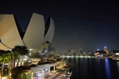 SINGAPORE - NOVEMBER 06, 2023: Arka planda Singapur silueti olan Sanat Bilim Müzesi manzarası.