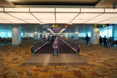 SINGAPORE - NOVEMBER 04, 2023: Singapur Changi Havaalanı içinde yürüyüş yolu.