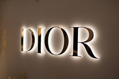 HONG KONG, CHINA - DECEMBER 07, 2023: close up shot of Dior sign as seen inside K11 Musea, Hong Kong. clipart