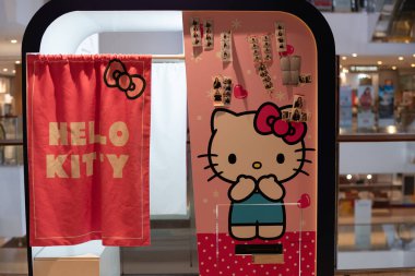 BANGKOK, THAILAND - DECEMBER 09, 2023: SNAP themed Hello Kitty as seen inside CentralWorld shopping mall in Bangkok. clipart