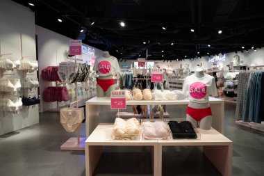 KUALA LUMPUR, MALAYSIA - MARCH 15, 2023: underwear on display inside 6IXTY8IGHT store at Avenue K Shopping Mall in Kuala Lumpur. clipart