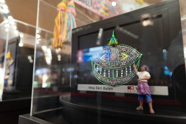 KUALA LUMPUR, MALAYSIA - NOVEMBER 28, 2023: close up shot of a scaled-down Wau kite, a traditional Malaysian cultural symbol, was exhibited at KL International Airport, Terminal 1. clipart