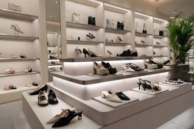 KUALA LUMPUR, MALAYSIA - 01 Aralık 2023: Suria KLCC alışveriş merkezinde Charles ve Keith mağazası. Charles ve Keith şık ayakkabıları, çantaları ve aksesuarlarıyla bilinen Singapur markasıdır..