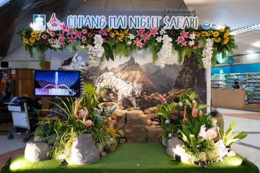 CHIANG MAI, THAILAND - OCTOBER 26, 2023: Chiang Mai Night Safari installation as seen in Chiang Mai International Airport. clipart