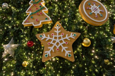 KUALA LUMPUR, MALAYSIA - DECEMBER 02, 2023: close up shot of a replica of a Christmas tree at the Esplanade at Suria KLCC. clipart