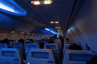 KUALA LUMPUR, MALAYSIA - Aralık 04, 2023: Malezya Havayolları Boeing 737 'nin iç çekimi. B737, orta büyüklükteki uçuşlarda kullanılan dar gövdeli bir uçaktır..