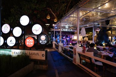 CHIANG MAI, THAILAND - 24 Ekim 2023: Atmosfer Chiang Mai 'deki Think Park' ta gece vakti..