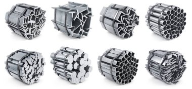 Set of stack of rolled metal isolated on a white background. 3d illustration