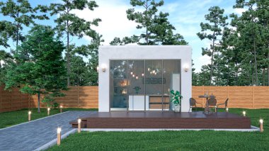 Exterior of modular luxury house. 3d illustration