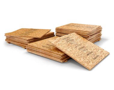 Stack of OSB plates isolated on a white background, 3d illustration