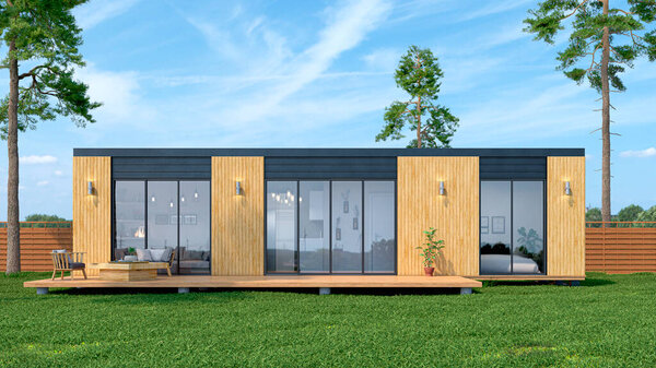 Внешний вид модульного роскошного дома. 3d иллюстрация